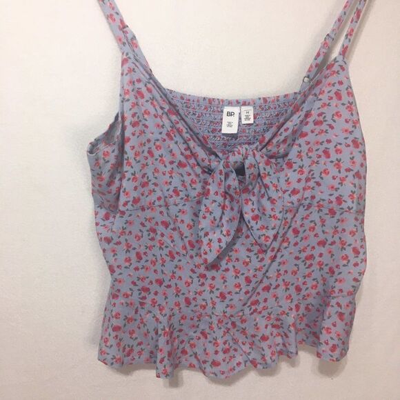 BP. Floral Tie Front Smocked Back Blue Cami Sz M NWT - Picture 5 of 10